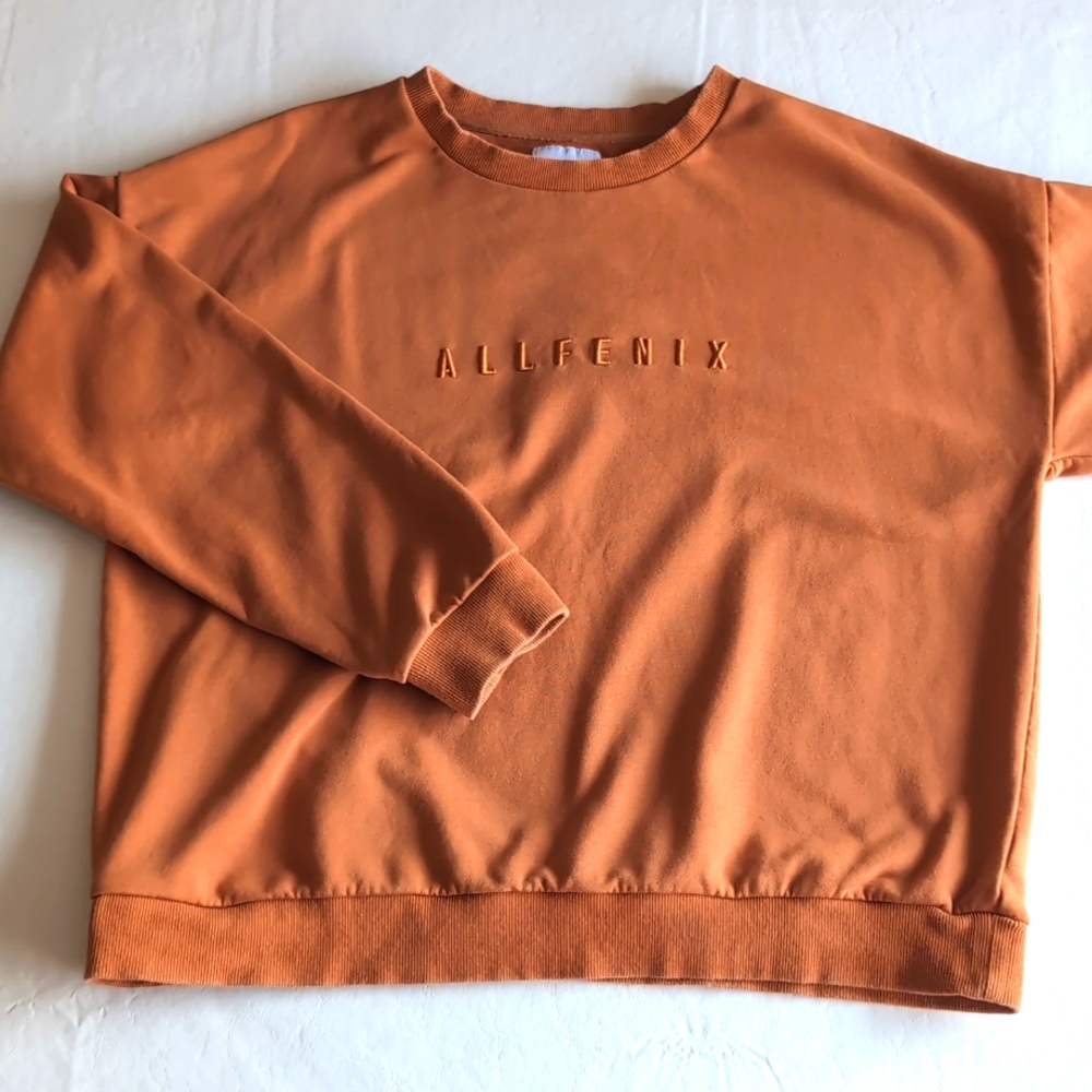 ALL FENIX Aryah 100% Cotton Orange Crew Neck Sweatshirt Women's Size Large